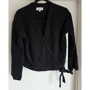 Texture & Thread Madewell Blouse Women's M Black Cotton Wrap Top Breathable